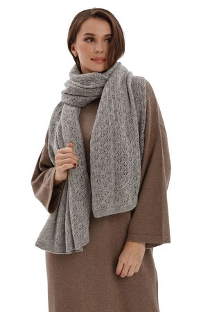 Палантин  вязанный (платок шерстяной), размер 70*200 см, серый, 100% шерсть, Монголия