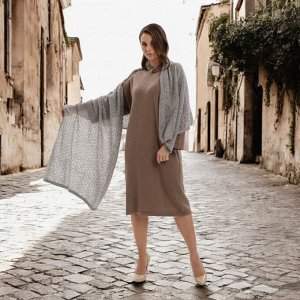 Палантин  вязанный (платок шерстяной), размер 70*200 см, серый, 100% шерсть, Монголия