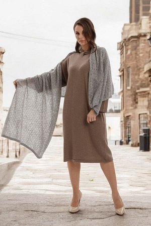 Палантин  вязанный (платок шерстяной), размер 70*200 см, серый, 100% шерсть, Монголия