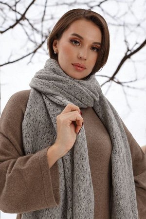 Палантин  вязанный (платок шерстяной), размер 70*200 см, серый, 100% шерсть, Монголия