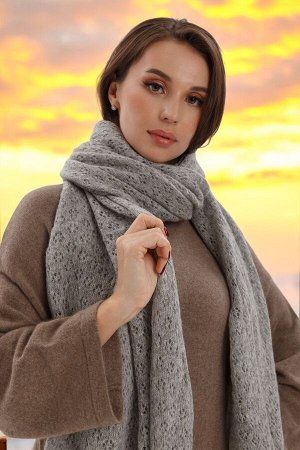 Палантин  вязанный (платок шерстяной), размер 70*200 см, серый, 100% шерсть, Монголия