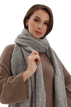 Палантин  вязанный (платок шерстяной), размер 70*200 см, серый, 100% шерсть, Монголия