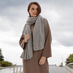 Палантин  вязанный (платок шерстяной), размер 70*200 см, серый, 100% шерсть, Монголия
