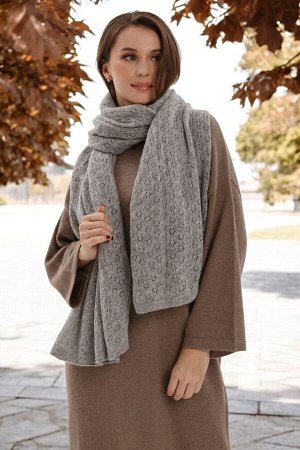 Палантин  вязанный (платок шерстяной), размер 70*200 см, серый, 100% шерсть, Монголия