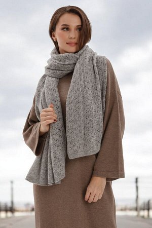 Палантин  вязанный (платок шерстяной), размер 70*200 см, серый, 100% шерсть, Монголия
