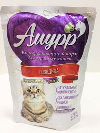 Пакет дой-пак " Амурр" 100 гр.  для  кошек " Говядина" в желе 1/24