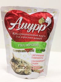 Пакет дой-пак " Амурр" 100 гр.  для  кошек " Утка с  морковью" в соусе 1/24