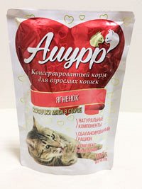 Пакет дой-пак " Амурр" 100 гр.  для  кошек " Ягненок" в соусе 1/24