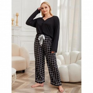 Пижама женская PLUS SIZE (лонгслив+штаны) с принтом