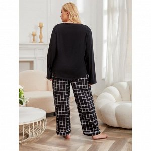 Пижама женская PLUS SIZE (лонгслив+штаны) с принтом