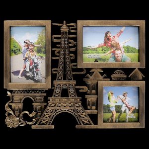 Фоторамка пластик на 3 фото 10х15 см "Прогулка по Парижу" золотая 28,5х36 см
