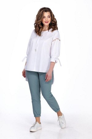 Комплект Комплект TEZA 164 №3 
Состав ткани: Хлопок-96%; Эластан-4%; 
Рост: 164 см.

Комплект женский двухпредметный состоит из блузки и джинсовых брюк. Блузка прямого силуэта со спущенной проймой. Н