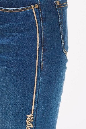 Укороченные джинсы скинни с вышивкой - лампасом