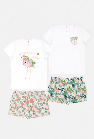 Два комплекта для девочек((1)футболка(фуфайка) и (2)шорты) Roksi набивка
