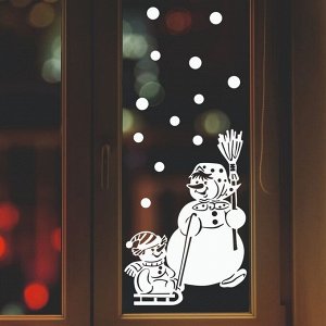 Декоративная наклейка для окон «Снеговик на санках», 45x65 см