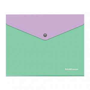 Папка-конверт с кнопкой ERICH KRAUSE "Matt Pastel Bloom", А5+, до 120 л., с карманом, ассорти, 0,18 мм, 61150