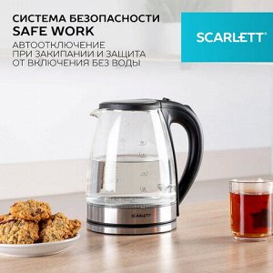 Чайник SCARLETT SC-EK27G35, 1,8 л, 1800 Вт, закрытый нагревательный элемент, стекло, стальной