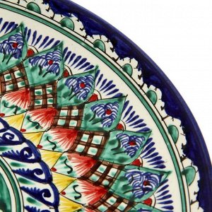 Ляган круглый Риштанская Керамика, 28см, сине-зелёно-красный орнамент
