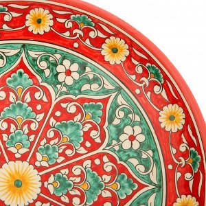 Ляган Риштанская Керамика "Цветы", 31 см, красный