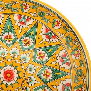 Ляган Риштанская Керамика "Цветы", 31 см, жёлтый