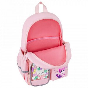 Рюкзак BRAUBERG PASTEL с термонашивками в комплекте, "Anime kitten", персиковый, 40х29х14 см, 272065