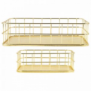 Органайзер для косметики корзинка 2 штуки из металла MONTE VITA, 24х16х6,3 см + 17х12х6 см, золото, 272483