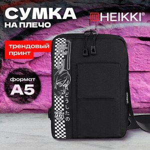 Сумка на плечо HEIKKI TORRENT (ХЕЙКИ) с карманом, Anime face, черная, 25х18х3 см, 272637