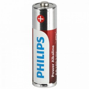Батарейки алкалиновые "пальчиковые" КОМПЛЕКТ 12 шт., PHILIPS Power Alkaline, АА (LR6, 24А), блистер, Б0064661