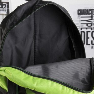 Рюкзак молодёжный, 2 отдела на молниях, 2 боковых кармана, цвет чёрный/зелёный