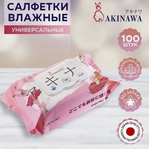 Влажные салфетки AKINAWA универсальные 100шт., (пл. клапан)