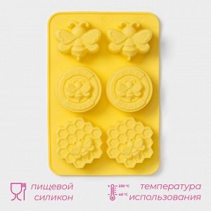 Форма для выпечки Доляна «Пчелиный рай», силикон, 6 ячеек, 25,7?17,7?3 см, цвет жёлтый