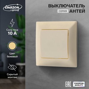 Выключатель Luazon Lighting «Антей», 10 А, 1 клавиша, скрытый монтаж, бежевый
