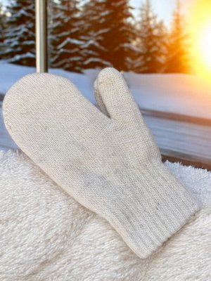Варежки шерстяные взрослые теплые 100% шерсть, размер 1, цвет БЕЛЫЙ, Монголия