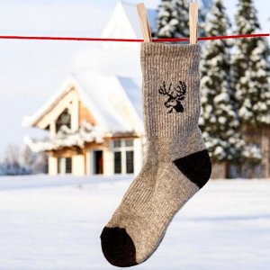 Носки теплые, размер 34-36, из натуральной 100 % шерсти, цвет коричневый/шоколад с рисунком, Монголия