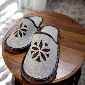 Тапочки войлочные, размер 40, без пятки, подошва замша Naigalmaa, цвет серый, Монголия