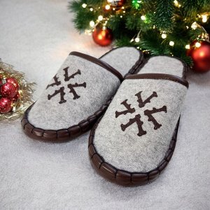 Тапочки войлочные  размер 43, без пятки, подошва замша Naigalmaa, серый, рисунок в ассортименте, Монголия