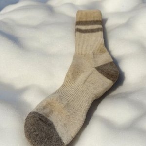 Носки теплые, размер 37-39, из натуральной 100 % шерсти, цвет белый/коричневый/полоска, Монголия