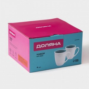 Кружки Доляна «Палитра», 350 мл, 4 шт., фарфор, белые, бирюзовые