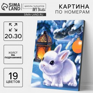 Картина по номерам на холсте с подрамником «Новый год! Кролик с фонариком», 20 x 30 см