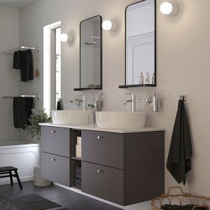 LINDBYN, зеркало с полкой, черное, 40x80 см