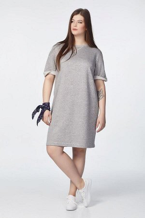 Платье-футболка трикотажное из хлопка большого размера серый меланж