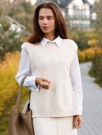Жилет из пряжи с кашемиром овсяный меланж