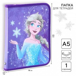 Папка пластиковая для тетрадей А5, на молнии, «Холодное сердце»