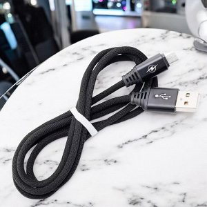 Кабель для зарядки (USB-кабель зарядный) MicroUSB TWILL с металлическим наконечниками черный, 2 А, 1 м (ik-12MTW black)