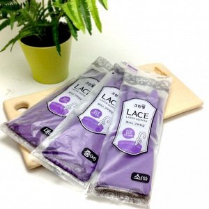 Перчатки из натурального латекса "LACE LATEX GLOVES" с внутренним покрытием (укороченные, с крючками для сушки), фиолетовые, размер S, 1 пара / 50