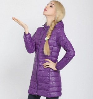Женская ультралегкая удлиненная куртка с капюшоном, цвет фиолетовый
