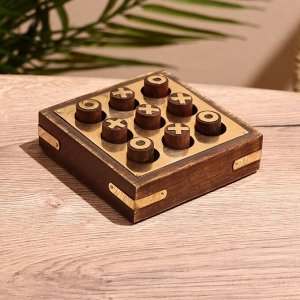 Игра настольная «Крестики-нолики», 10x10 см, дерево шишам, латунь