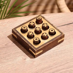 Игра настольная «Крестики-нолики», 10x10 см, дерево шишам, латунь