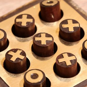Игра настольная «Крестики-нолики», 10x10 см, дерево шишам, латунь