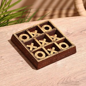Игра настольная «Крестики-нолики», 13x13 см, дерево шишам, латунь